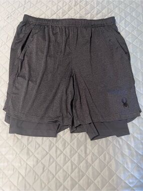 Men's Spyder ProW B Dark Gray lined Athletic Shorts